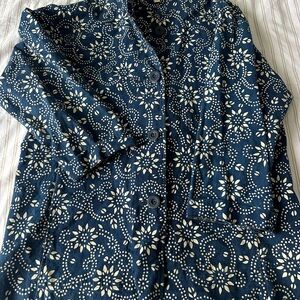 Free People Navy Coat with Cream Floral Print